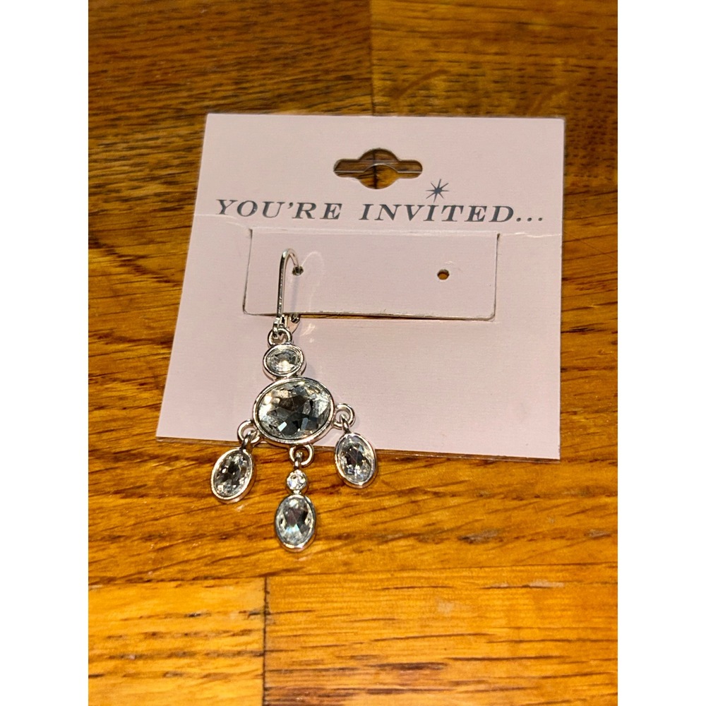 You're Invited Silver Tone Clear Crystal Chandelier Drop Single Earring